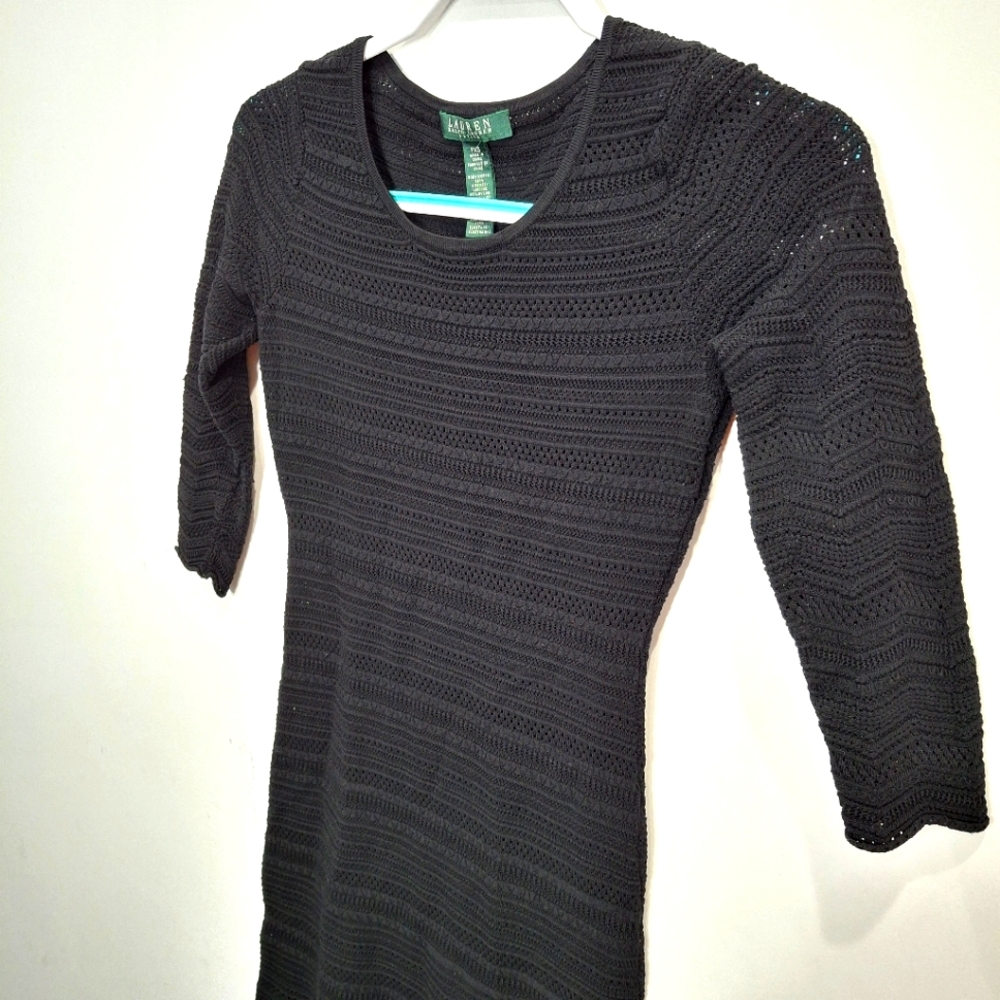 Lauren Ralph Lauren Crochet Knit Black Scoop Neck Swim Cover Up Mermaid Dress XS